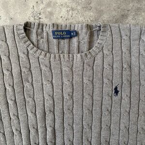 Ralph Lauren Light Gray Cable Knit Crewneck Sweater